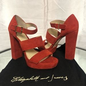 ELIZABETH AND JAMES Red Sly Platform Sandals, Sz 7